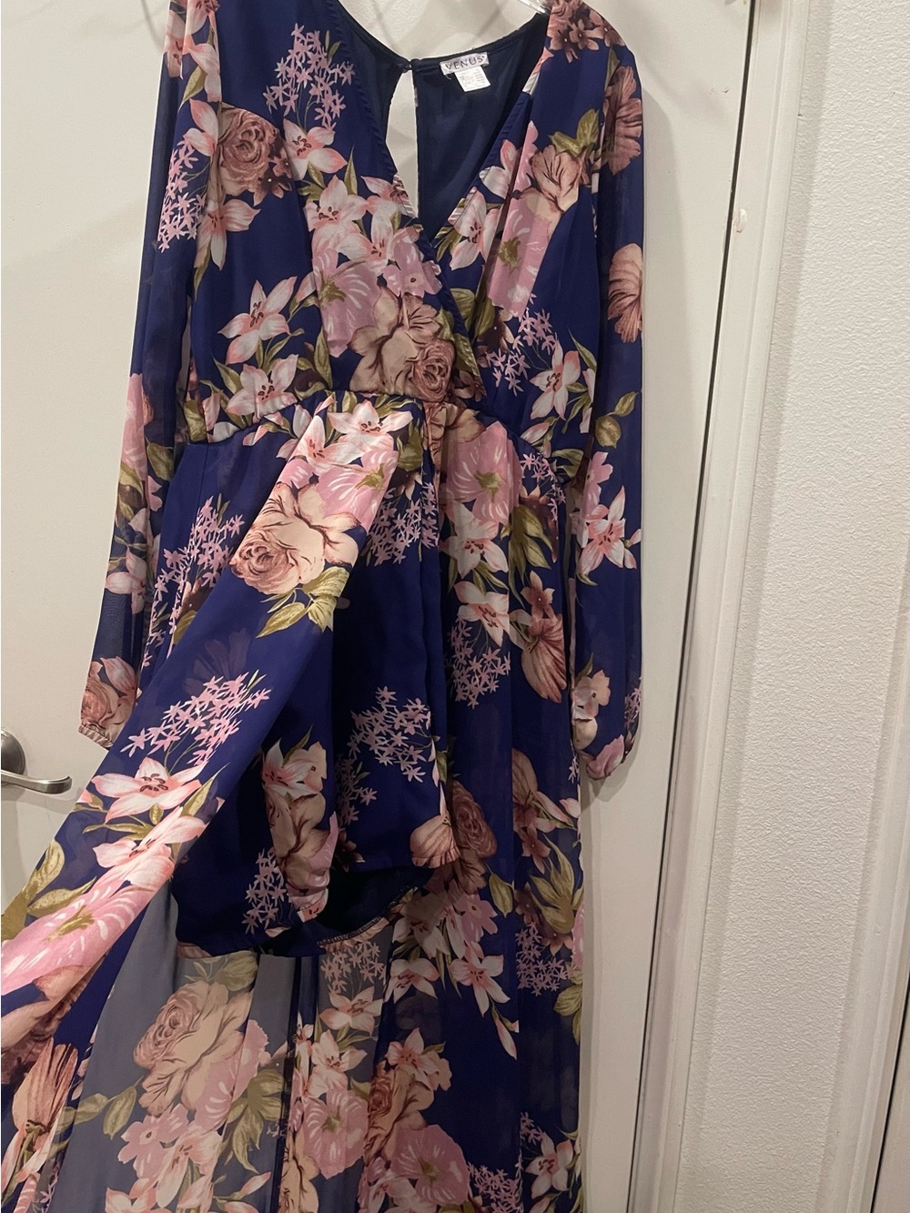 VENUS Navy Dress with Pink Floral Print - Picture 2 of 8